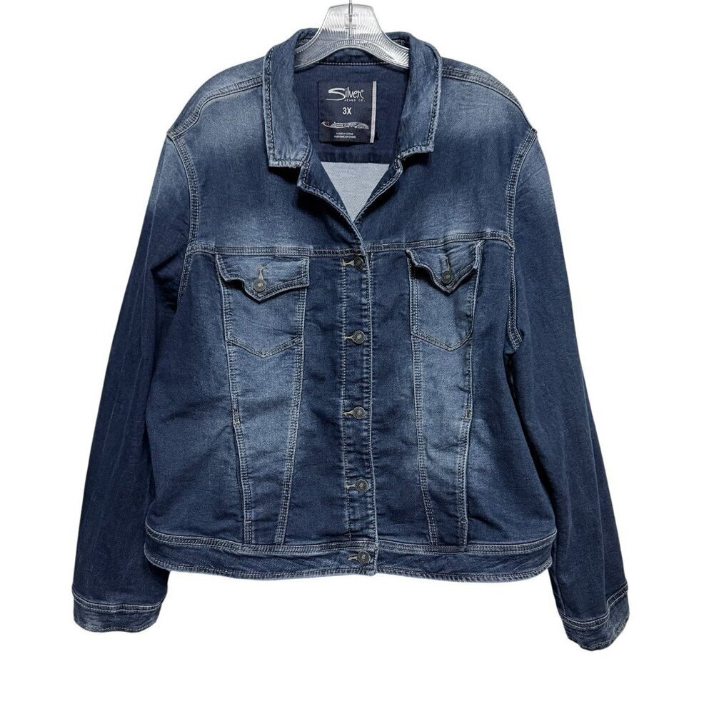 Silver Jeans Co Women’s Denim Jean Jacket Blue Med DK Wash Size 3XL Button Front